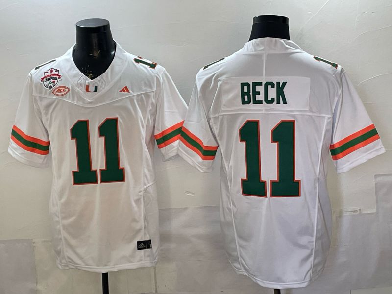 Men 2026 Miami Hurricanes #11 Beck White 3th generations Limited NCAA Jersey 0027->ncaa teams->NCAA Jersey